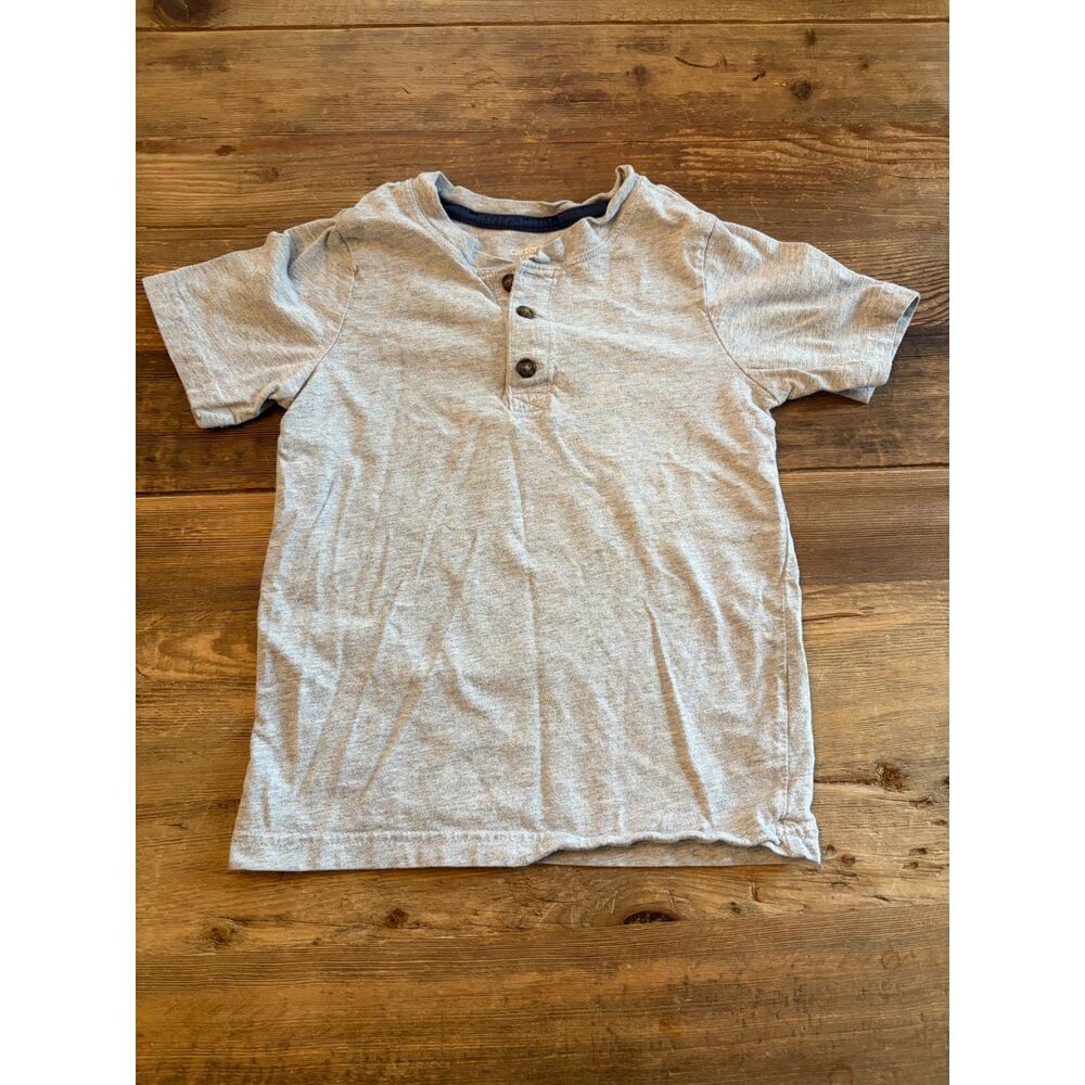 Carter's Boys Heather Gray Henley Shirt Size 6 Short Sleeve 100% Cotton